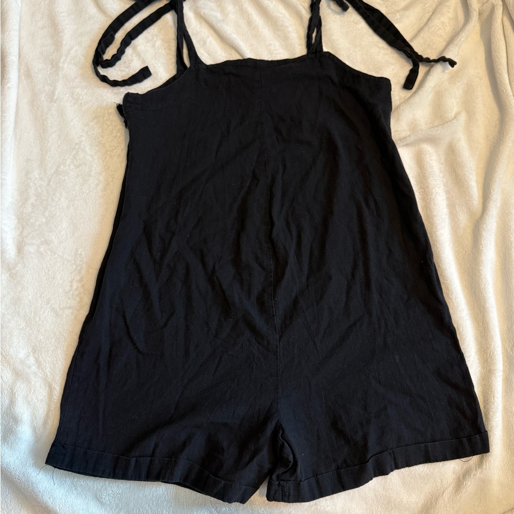 Black Linen Tie Maternity Romper